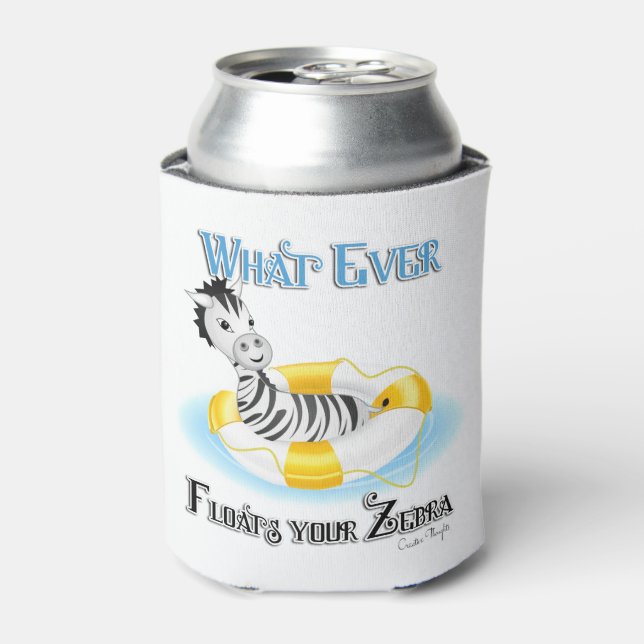 Whatever Floats Your Zebra 4 Can Cooler (Can Front)