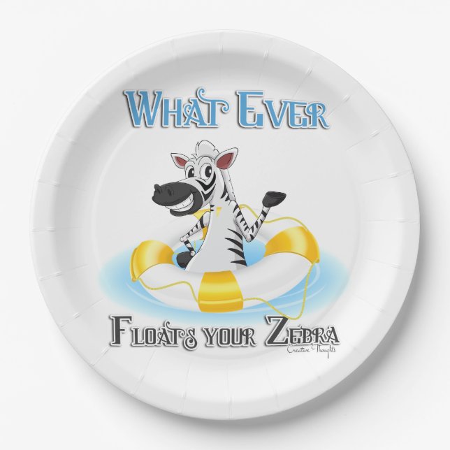 Whatever Floats Your Zebra Paper Plate (Front)