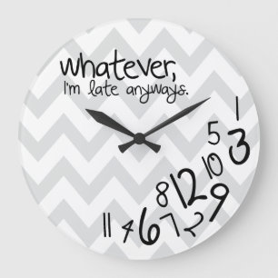whatever - grey and white chevron large clock