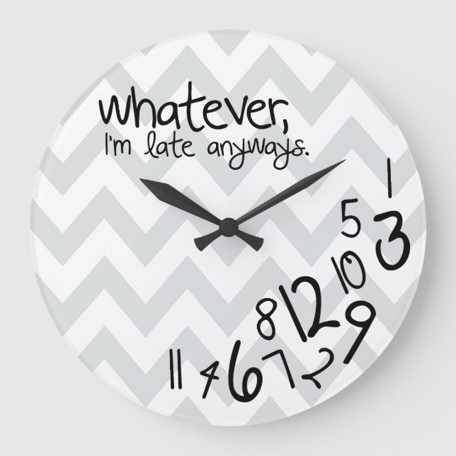 whatever - grey and white chevron large clock (Front)