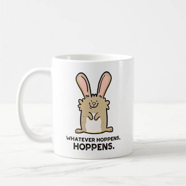 Whatever Hoppens, Hoppens Rabbit Pun Mug (Left)