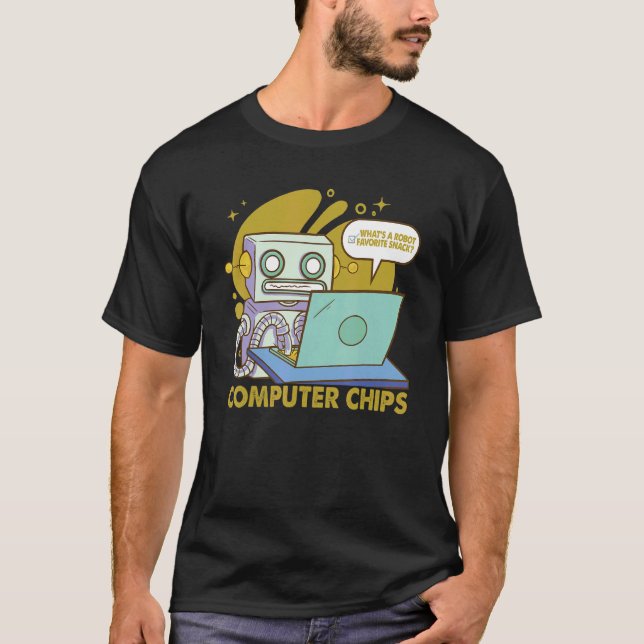 What's A Robot Favourite Snack   Dad Jokes T-Shirt (Front)