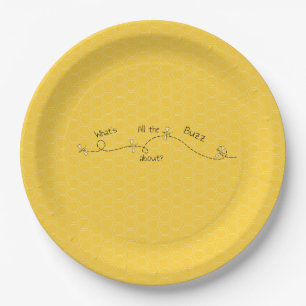 "What's All The Buzz About?" Hand-Drawn Honeycomb  Paper Plate