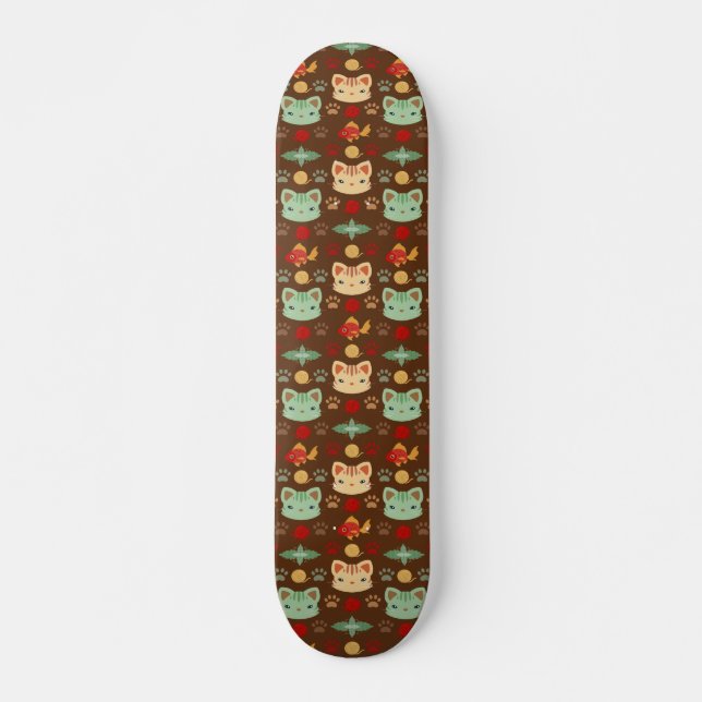 What's Cool, Kitty Cat in Earthy Colours Skateboard (Front)