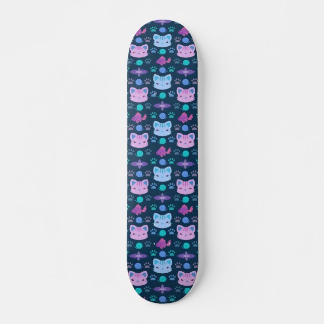 What's Cool, Kitty Cat in Purple and Blue Skateboard (Front)