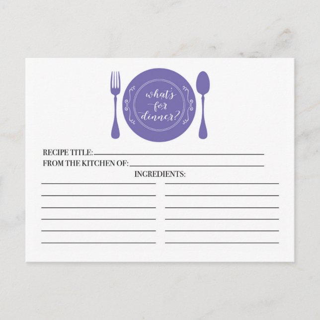 What's for Dinner Bridal Shower Recipe Cards (Front)