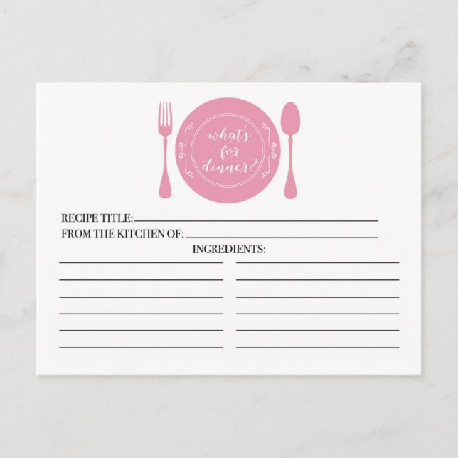 What's for Dinner Bridal Shower Recipe Cards (Front)