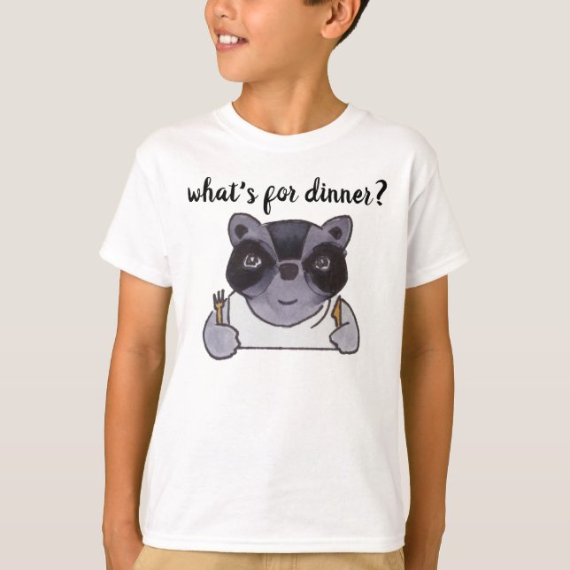 What's For Dinner Cute Cartoon Racoon T-Shirt (Front)