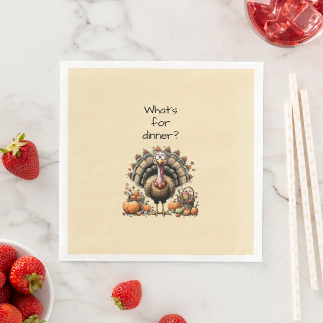 What's for dinner? Quirky Turkey Thanksgiving Napkin (Insitu)