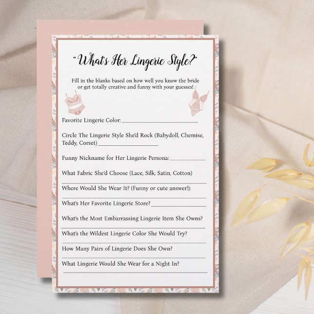 What's Her Lingerie Style? Bridal Shower Game (Creator Uploaded)