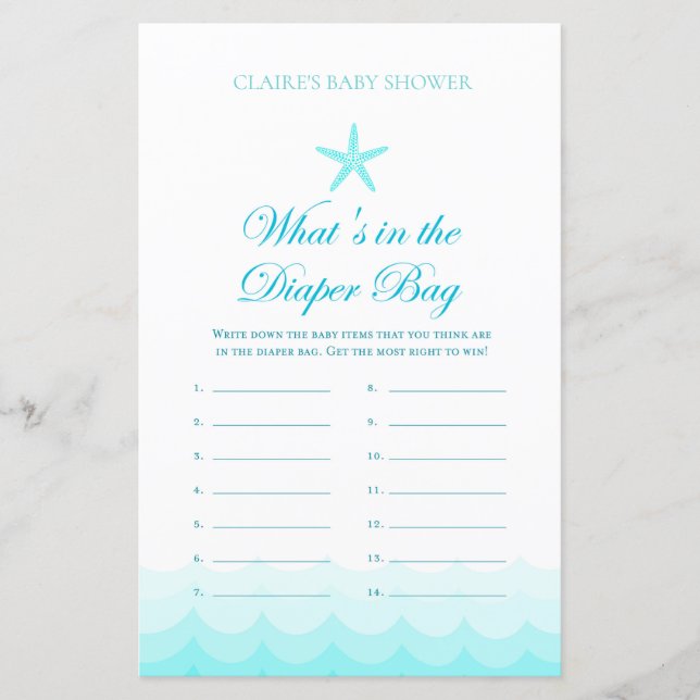 What's in diaper bag - Baby Shower Game (Front)