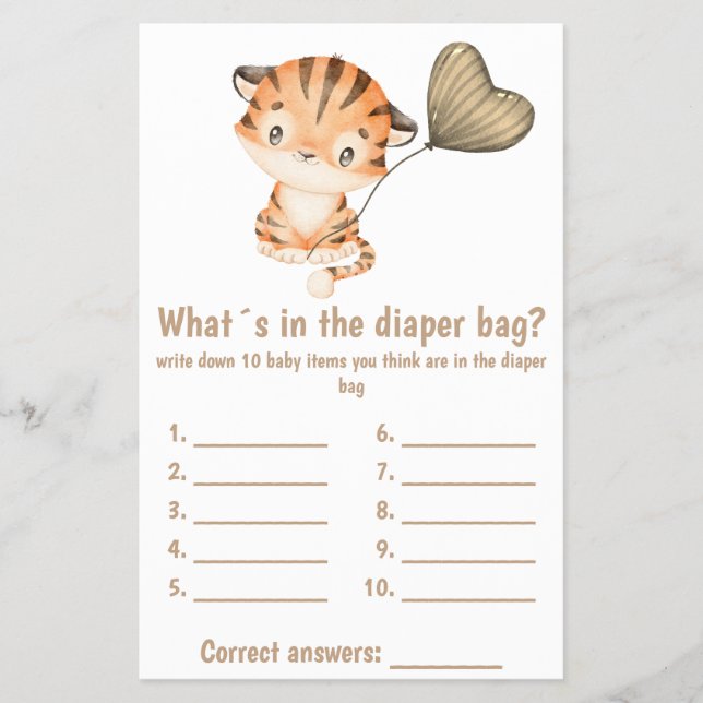 What's in Diaper Bag Baby Shower Game Card (Front)