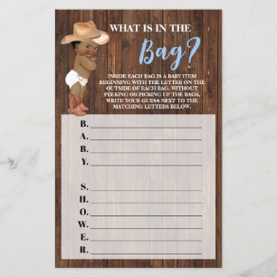 What's in the Bag AA Cowboy Baby Shower Game Card