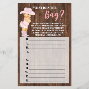 Whats in the Bag Cowgirl Baby Shower Game card