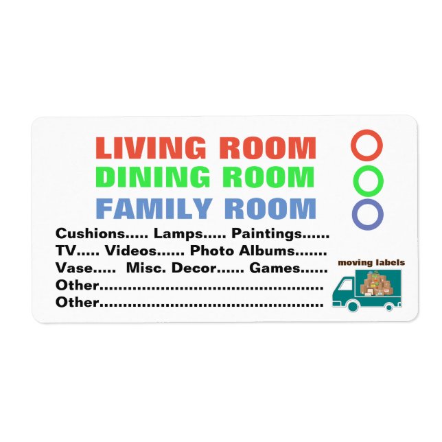 What's In The Box Moving  Labels -Liv/Fam/Din Room (Front)