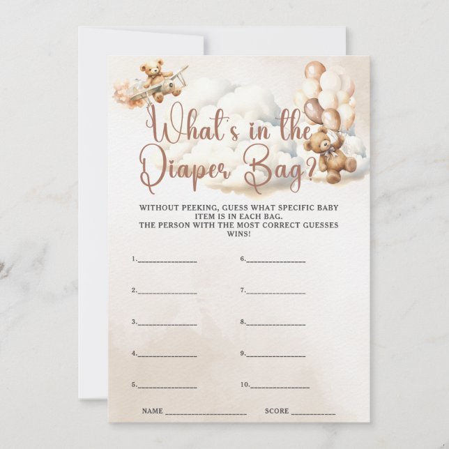 WHAT'S IN THE DIAPER BAG Baby Shower Game Bear Invitation (Front)