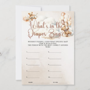 WHAT'S IN THE DIAPER BAG Baby Shower Game Bear Invitation