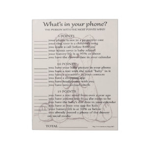 What's In Your Phone Baby Shower Game Notepad