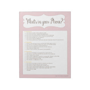What's In Your Phone Baby Shower Game Notepad Pink