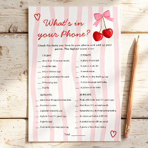 What's in your Phone Cherry Bow Bridal Shower Game
