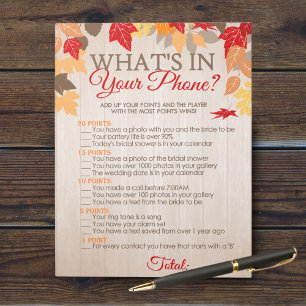 What's In Your Phone Fall Bridal Shower Game Notepad