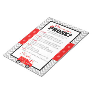 What's In Your Phone Firetruck Baby Shower Game Notepad