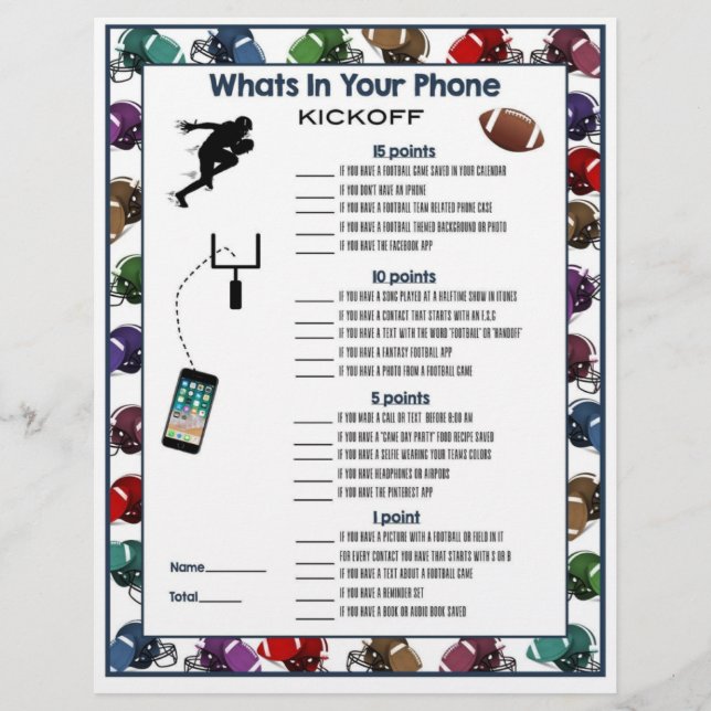 Whats in Your Phone Football Party Game For Kids Custom Letterhead (Front)