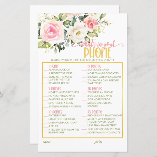 What's in Your Phone - Pink Floral & Gold (Front/Back)