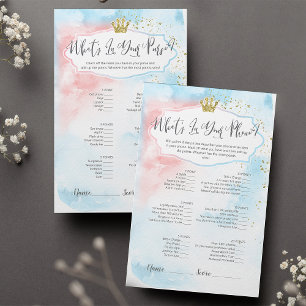 "What's In Your Phone / Purse?" Gender Reveal Game