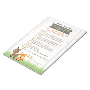 What's In Your Phone Woodland Baby Shower Game Notepad