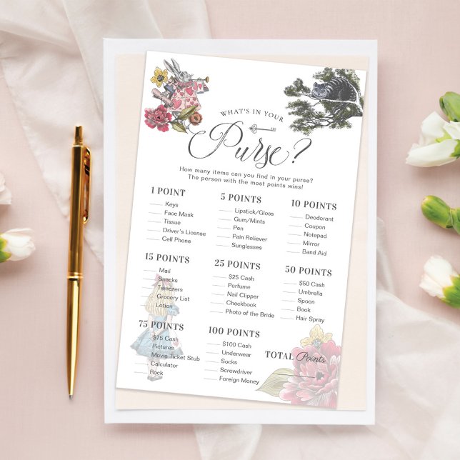 What's in Your Purse Alice Wonderland Shower Game (What's in Your Purse Alice Wonderland Shower Game)