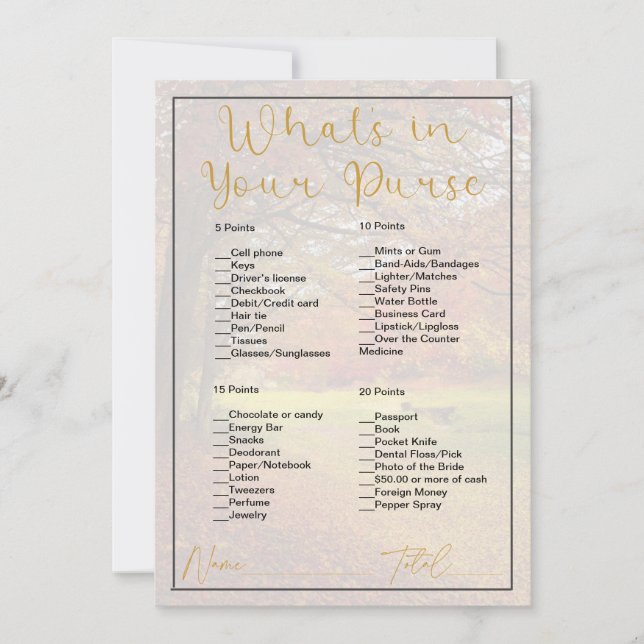 What's In Your Purse Autumn Tree Bridal Shower Invitation (Front)
