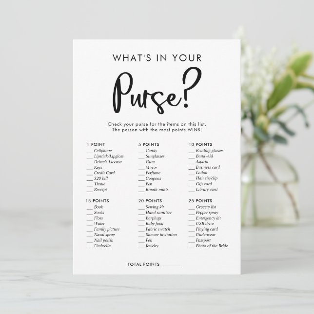 What's in your purse baby bridal shower game invitation (Standing Front)