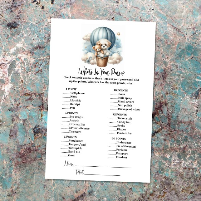 What's In Your Purse Baby Shower Game Card (Creator Uploaded)