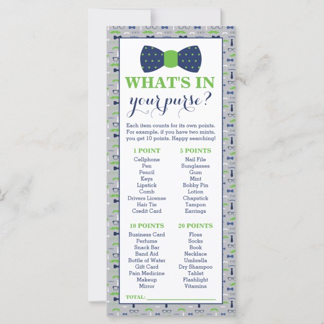 What's In Your Purse? Baby Shower Game, Little Man (Front)