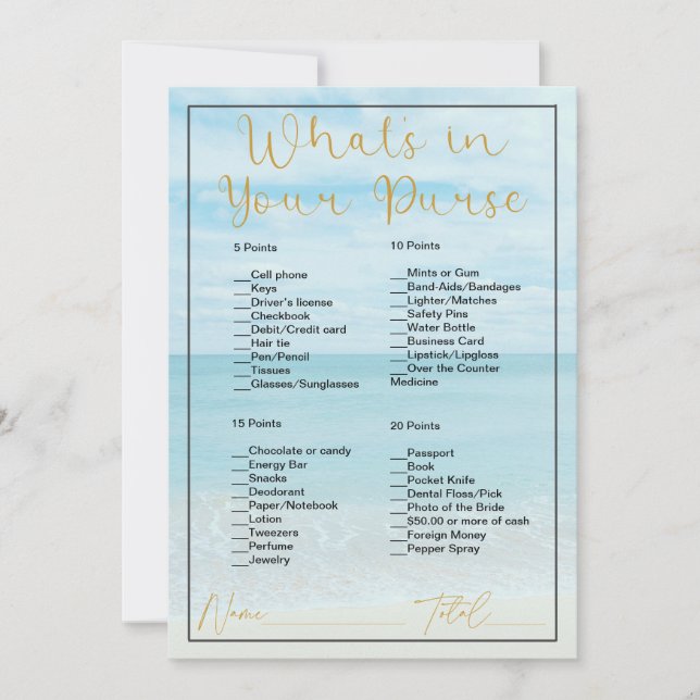 What's In Your Purse Beach & Ocean Bridal Shower Invitation (Front)