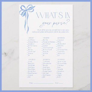 What's In Your Purse Blue Bow Bridal Shower Game