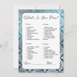 What's In Your Purse Blue Floral Bridal Shower Invitation