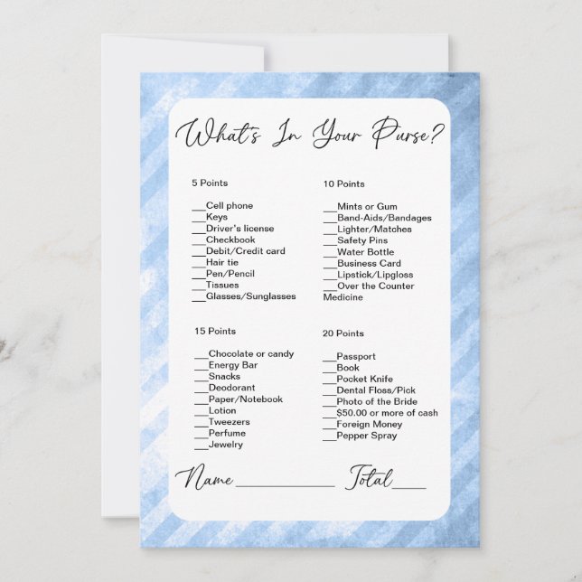 What's In Your Purse Blue Stripes Bridal Shower Invitation (Front)