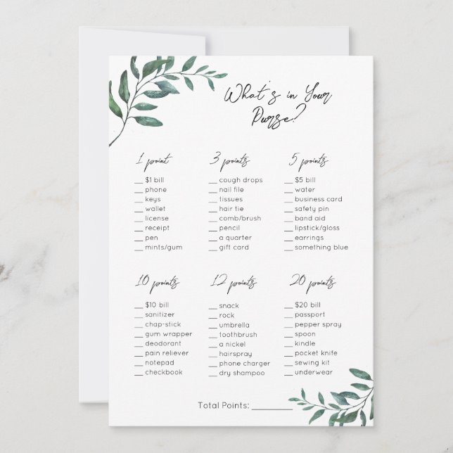 What's in your purse- Bridal / Baby Shower Game Holiday Card (Front)