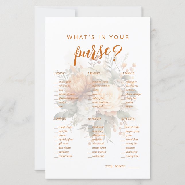 What's In Your Purse? Bridal Shower Game (Front)