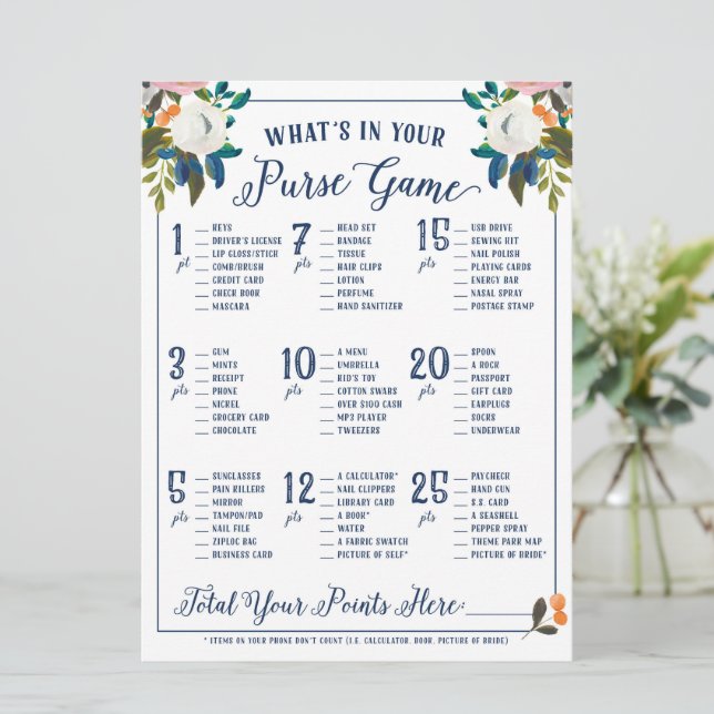 What's In Your Purse Bridal Shower Game Invitation (Standing Front)
