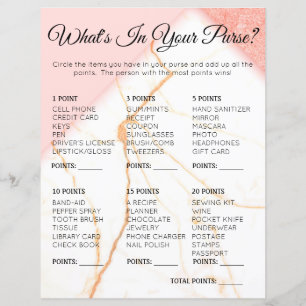 Whats In Your Purse Bridal Shower Game Marble Pink