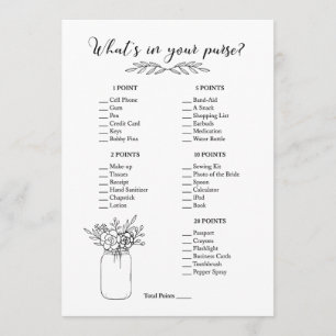What's In Your Purse Bridal Shower Game Programme