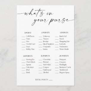 What's In Your Purse Bridal Shower Game Programme