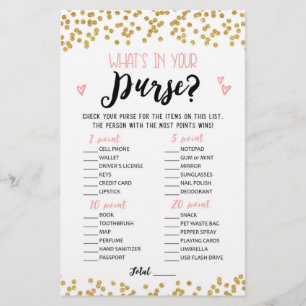 Whats in your purse Bridal Shower, Hen Party game