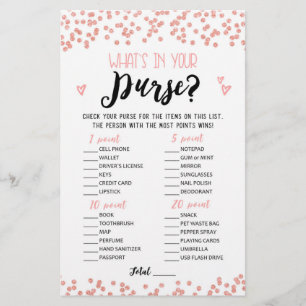 Whats in your purse Bridal Shower, Hen Party game
