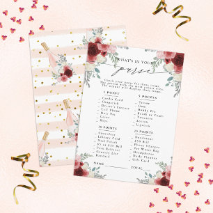What's In Your Purse? Champagne Floral Party Game Enclosure Card