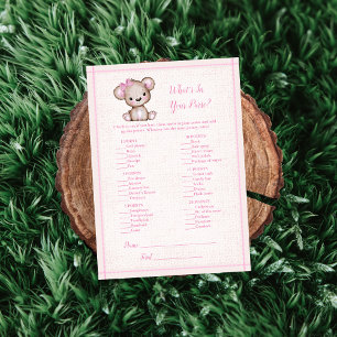 Whats In Your Purse Cute Girl Bear Game Card