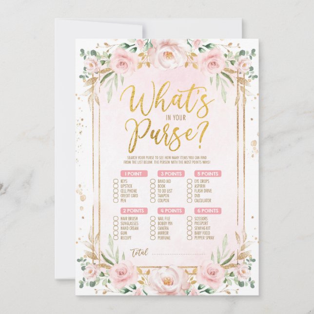 What's in Your Purse Floral Baby Shower Game Card (Front)